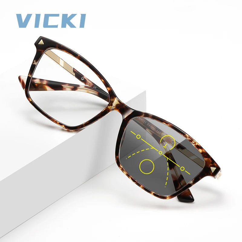 

VICKI Женские квадратные модные очки TR90, фотохромные, с защитой от синего света, настраиваемые мультифокальные очки по рецепту LS222