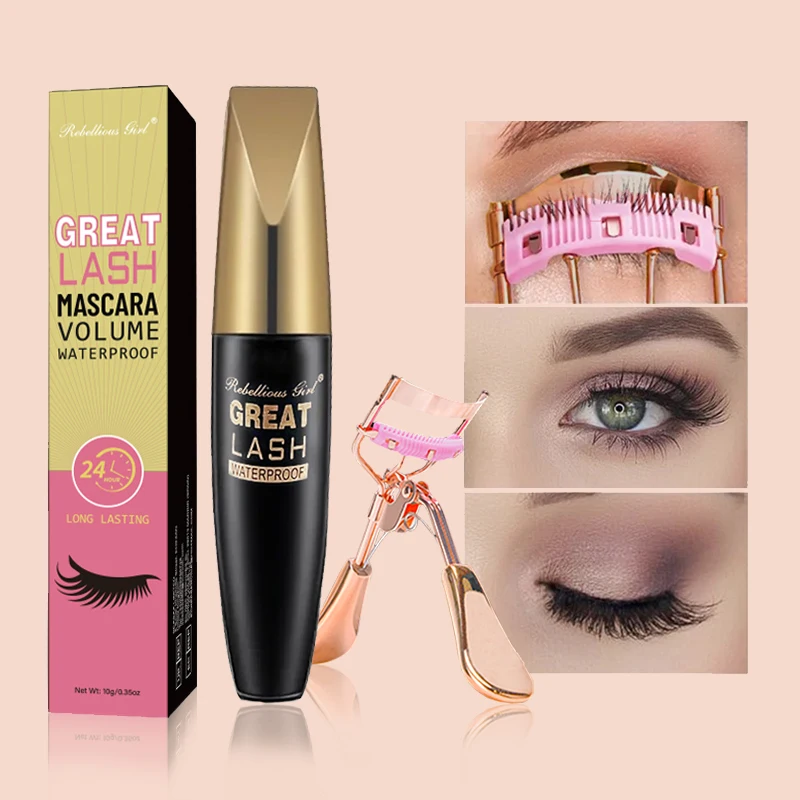 Curling Mascara Waterproof Lengthens Eyelashes Extension Black Non smudge Lengthening Volume 4D Silk Fiber Cosmetics Makeup