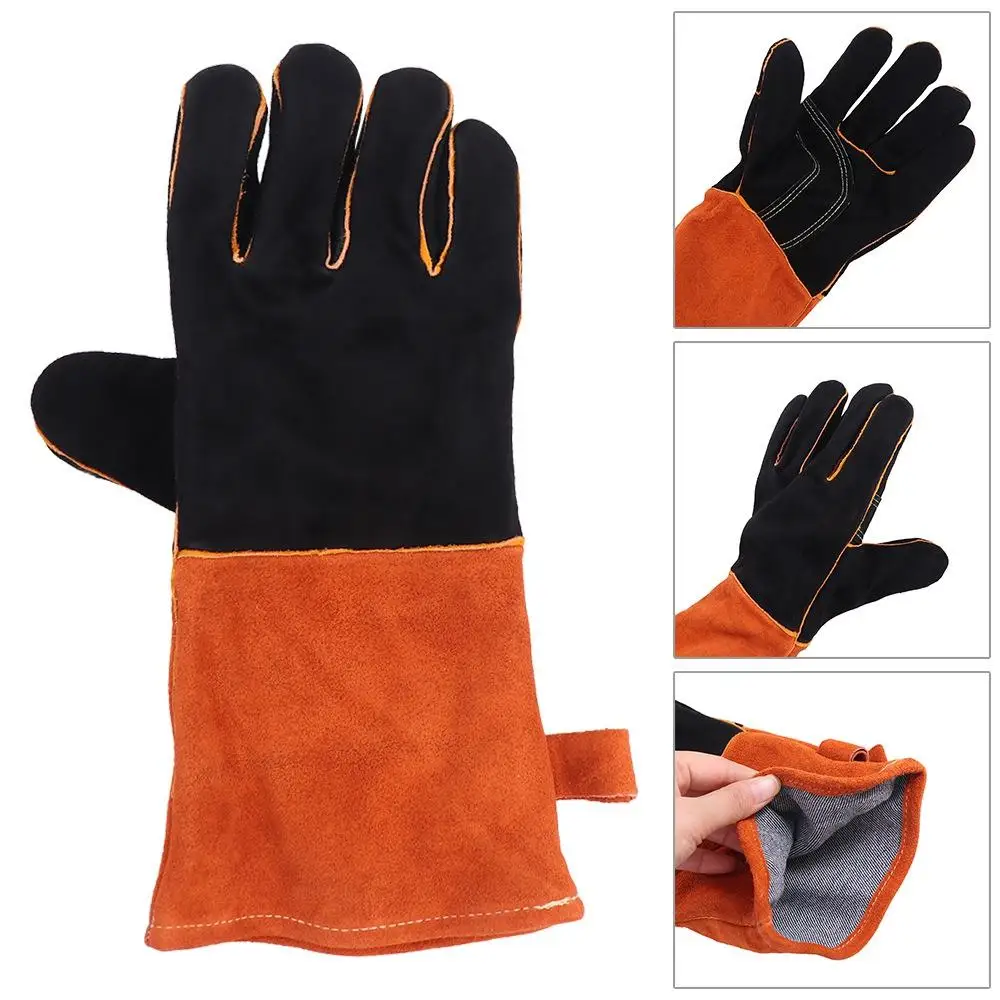 

1 Pair Anti-Heat Leather Welding Gloves Cowhide Leather Labor Protection Work Safety Glove Antiskid Acid Resistance