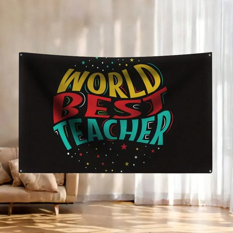 Premium World Best Teacher Banner Tapestry Flag Wall Decor for Classroom Gift Appreciation Day Education School Poster Sign