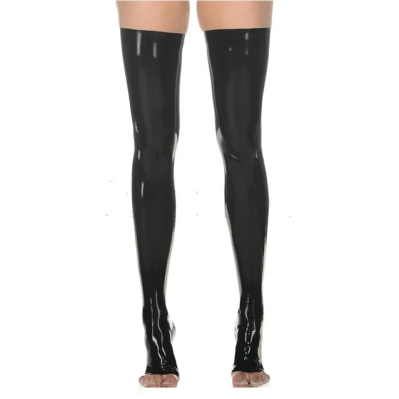 Women's Black Latex Stirrup Stockings Rubber Fingerless Leggings Foot Tights