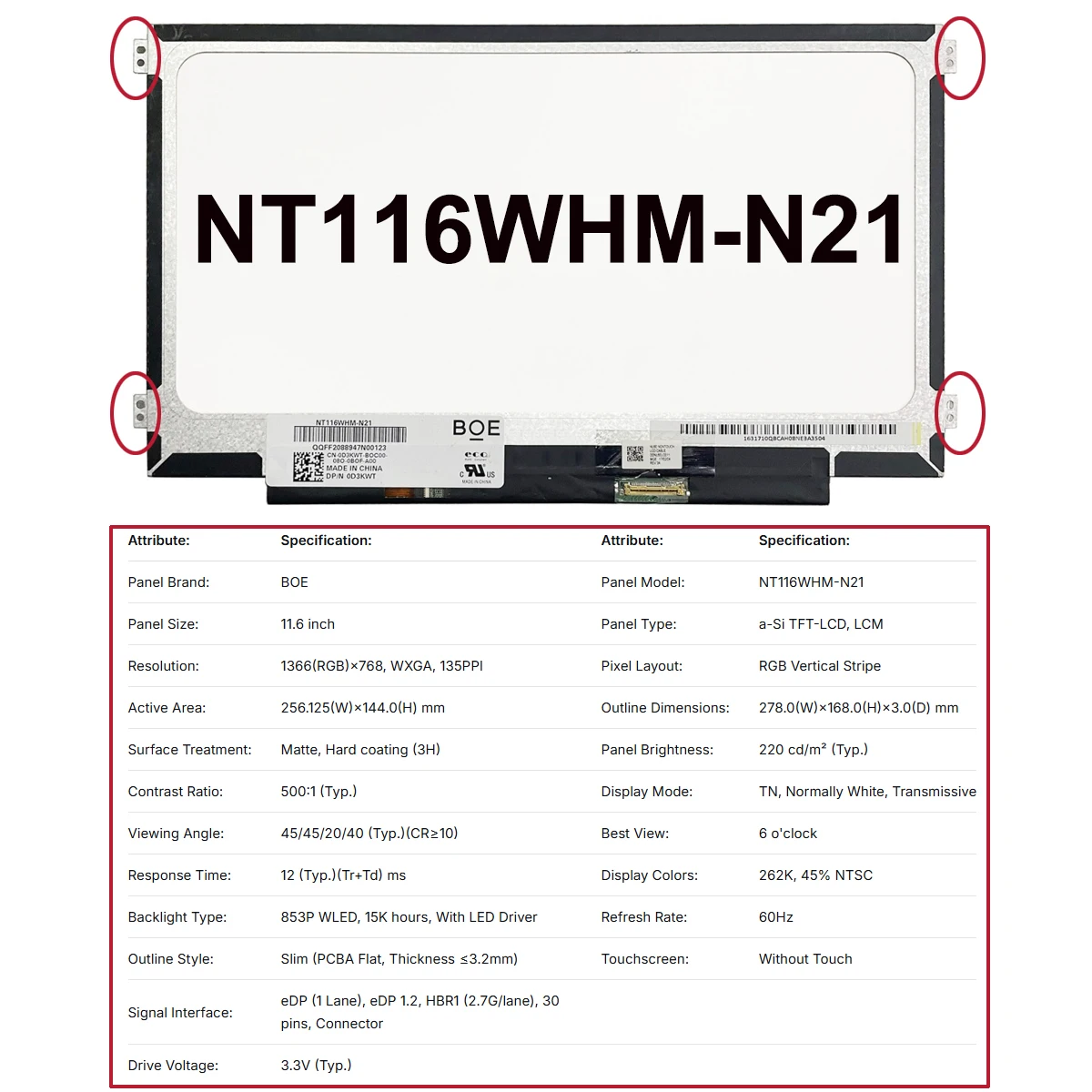 الأصلي والجديد A + 11.6 "كمبيوتر محمول Lcd شاشة عرض لوحة سليم 30 دبابيس NT116WHM N42 NT116WHM N21 N116BCA EA1 N116BGE EA2 NV116WHM N45