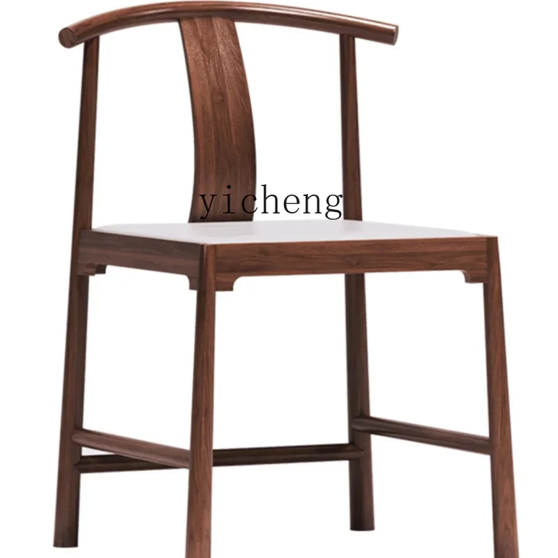 

ZF Black Walnut Dining Chair Modern Minimalist Tea Chair Restaurant All Solid Wood Leather Lounge Chair