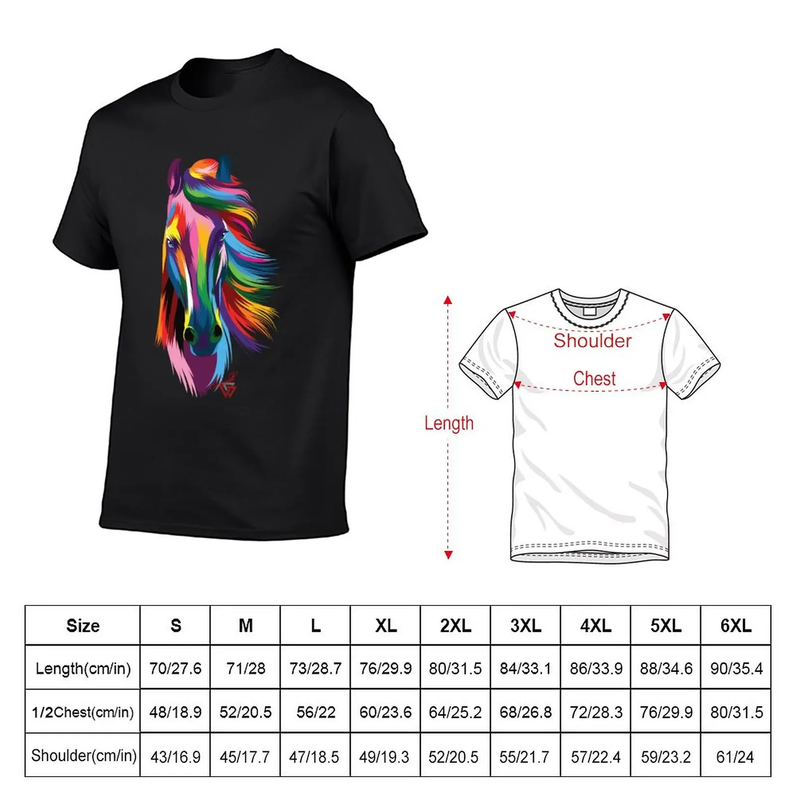 New Colorful horse head with Colorworlds logo T-Shirt oversized t shirts black t shirts black t shirts for men