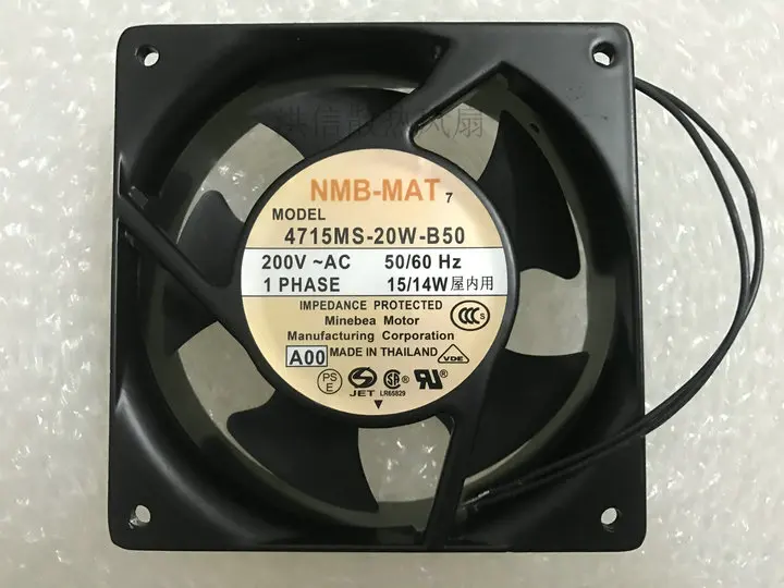 

Free shipping original NMB 12038 4715MS-20W-B50 200V 50/60Hz 15/14W 2-wire AC fan