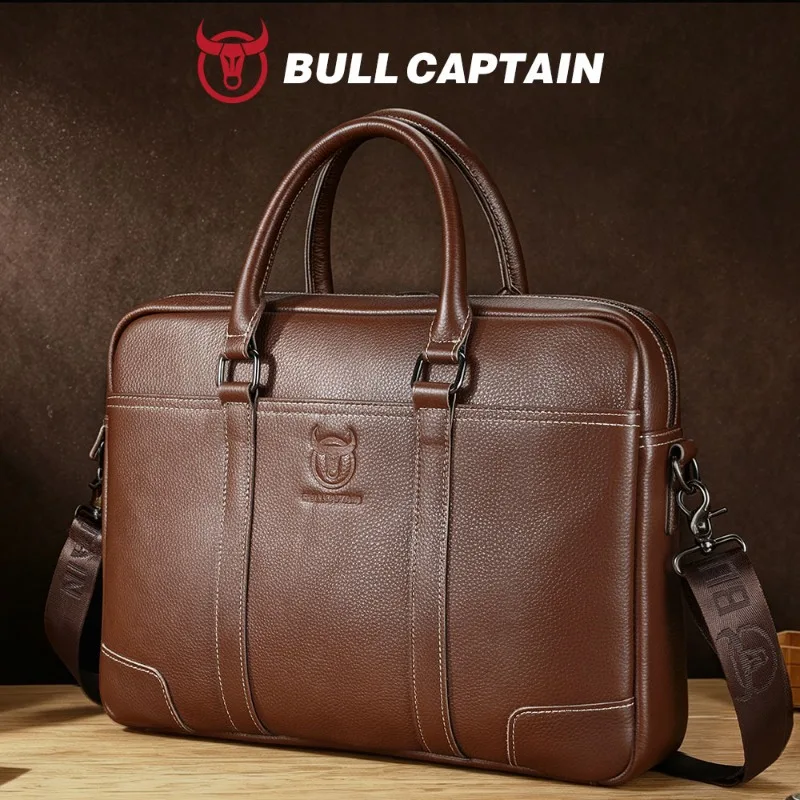 Men's Genuine Leather Tote Bag, Men's Top-Grain Cowhide Laptop Bag, 15-Inch Business Briefcase with Large Capacity