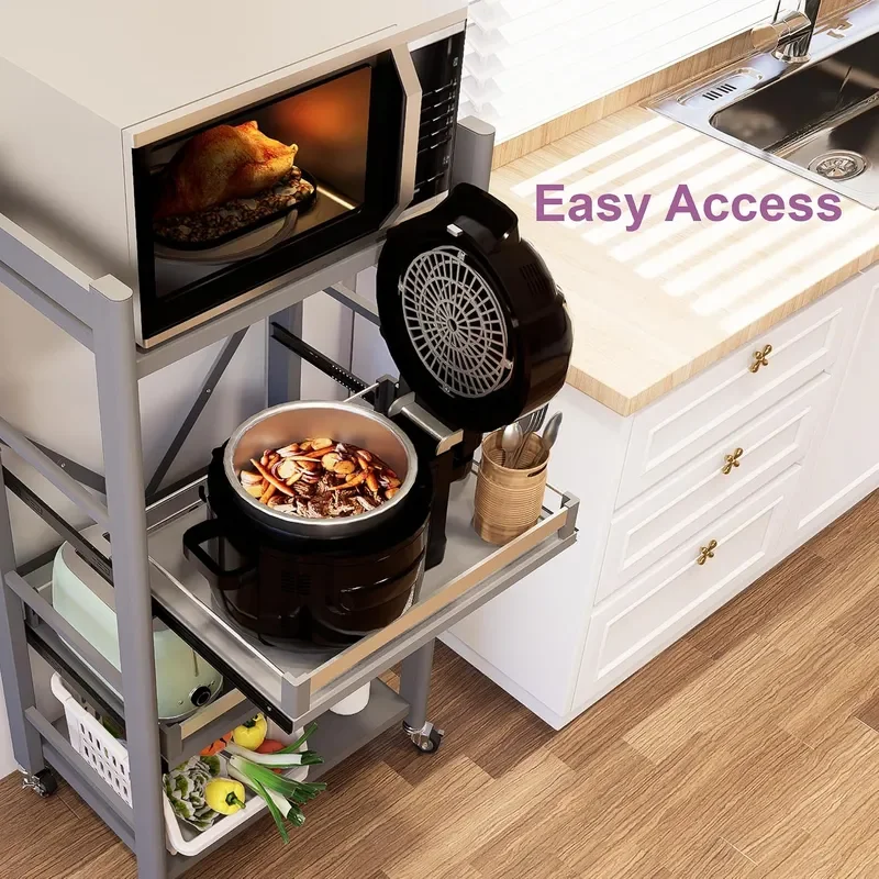 4-Tier Pull Out Baker's Rack Microwave Cart with Storage Metal Shelves 23.6''W