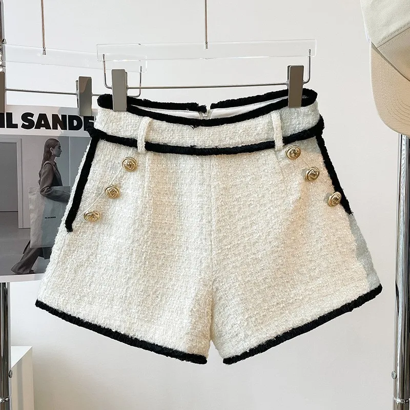 High-end women's tweed waist and thin casual women's suit shorts