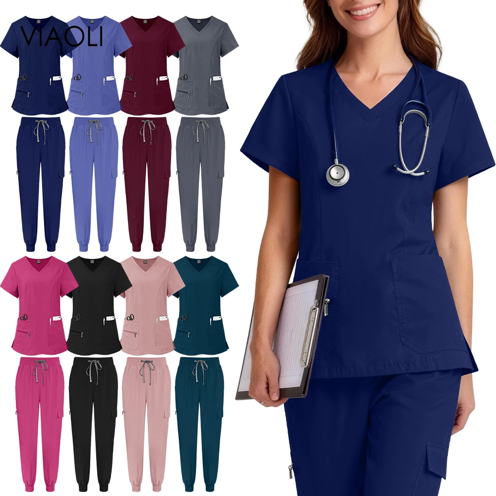 Elastic Quick-Dry Scrubs Top Jogging Pants Men's and Women's Surgical Workwear Beauty Spa Work Clothes Operating Room Scrubs Set