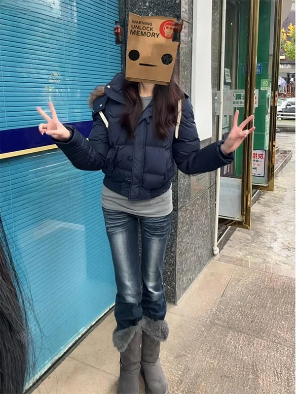 

Утепленная короткая куртка из хлопка Fiona для женщин: новая зимняя модель, высококачественная корейская версия пальто с меховым воротником