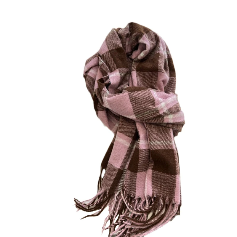 Bufanda de imitación de Cachemira a cuadros para mujer, chal de Invierno para mujer, bufandas cálidas con borlas, bufandas de punto, nuevo