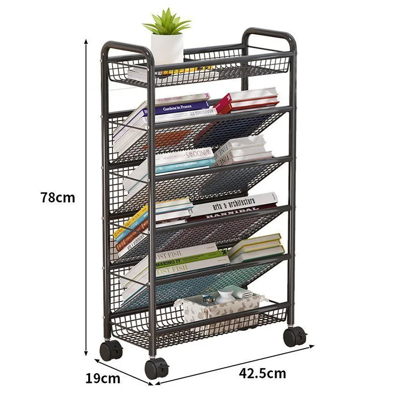 Heavy Duty Steel Rolling Storage Rack with Lockable Casters Mobile Desk Side Bookshelf for Classroom Home Kitchen Bedroom Office