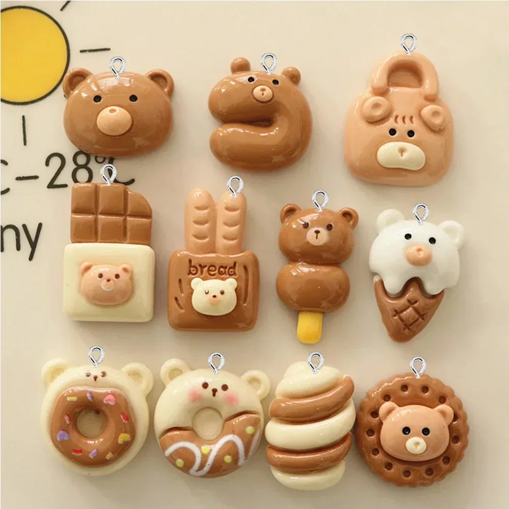 10Pcs Glossy Brown Toast Resin Flatback Charms Mini Bread Pendants DIY Earrings Bracelets Hair Clips Jewelry Craft Supplies