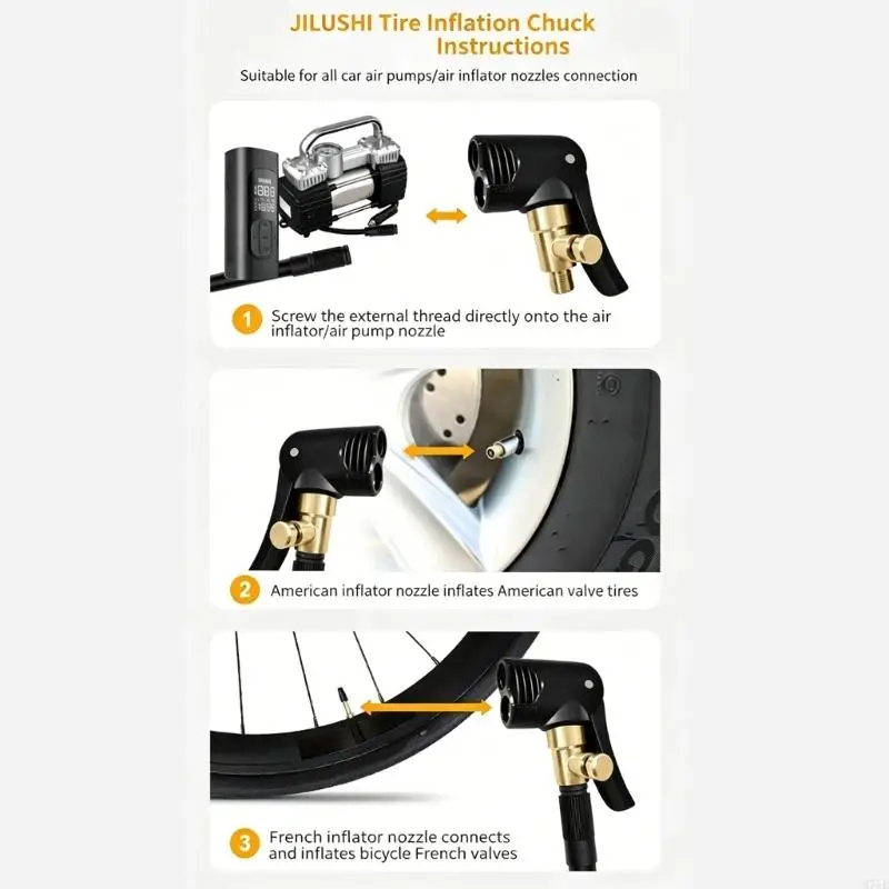M76E Autoreifen-Inflator-Ventile, Anschluss, Luftkompressor, Pumpenfutter, Verriegelung Luftfutter – Detail 5