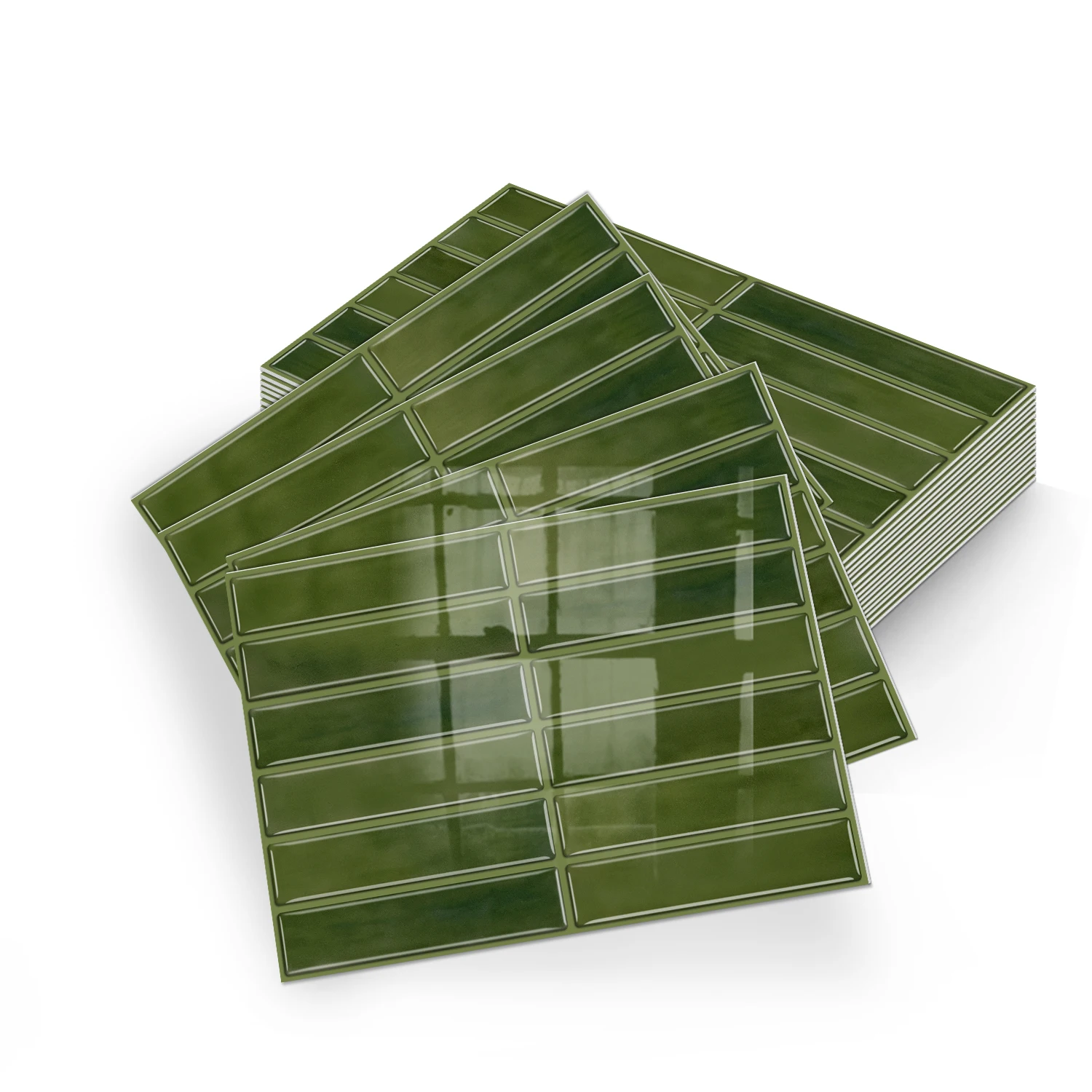 

Olive Green 2D Tile Self-Adhesive Wall Sticker (17×23cm) Thickened PE Foam Backsplash for Kitchen Bathroom Decor