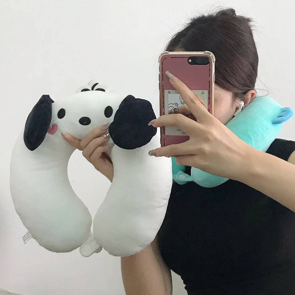 Lovely Sanrio Kuromi My Melody Cinnamoroll Hello Kitty Hangyodon Plush U-shaped Pillow Kawaii Kuromi Plush Portable Pillow