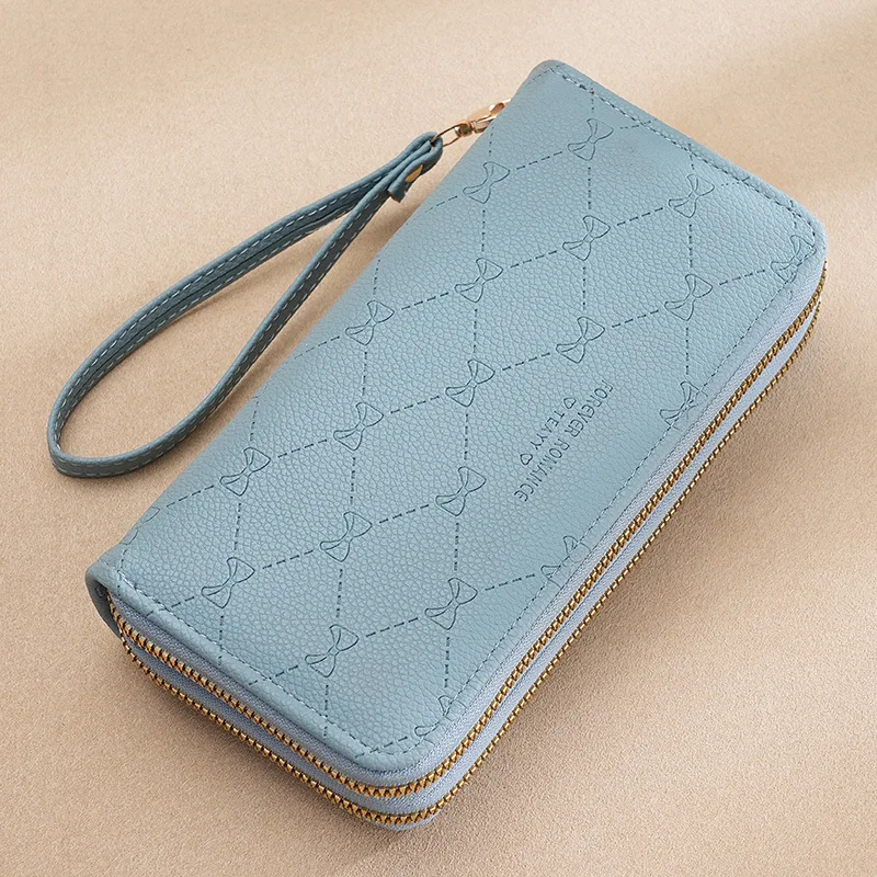 Women PU Leather Long Wallet Ladies Double Zipper Clutch Purse with Wrist Strap Large Capacity Card Holder Phone Pocket Money