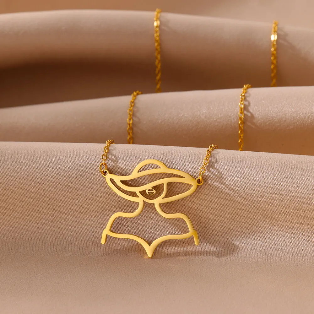 الكرتون مجردة المرأة صورة قلادة للنساء الفتيات الفولاذ المقاوم للصدأ الذهب قلادة ملونة الجمالية مجوهرات هدايا الحفلات #5