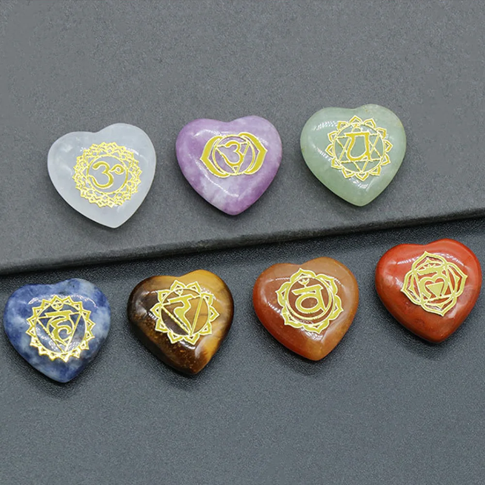 

Chakra Crystals Heart Stones Set 7 Chakras Healing Gemstones Polished Pocket Palm Stone Stress Relief Balancing Meditation Decor