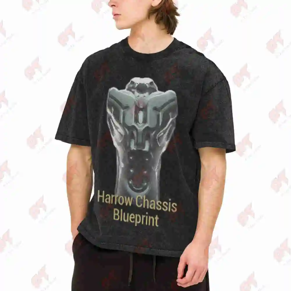 Warframe Harrow Chassis Blueprint Vintage Washed Tee Pure Cotton T-Shirt