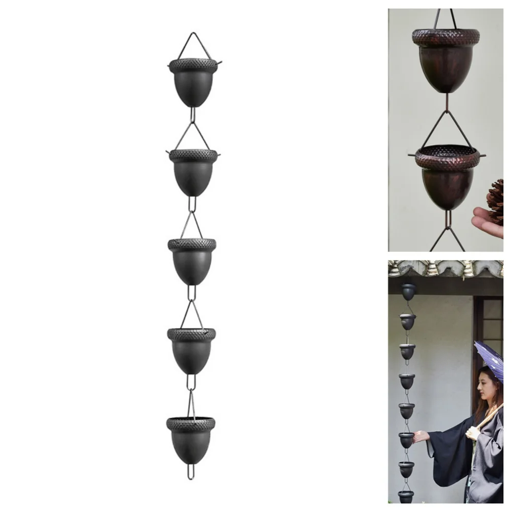 Rain Chains Aluminum Outdoor Acorn Rain Chain With 15 Hand Hammered Large Cups 3.3 Ft Length Replacement Downspout For Gutters