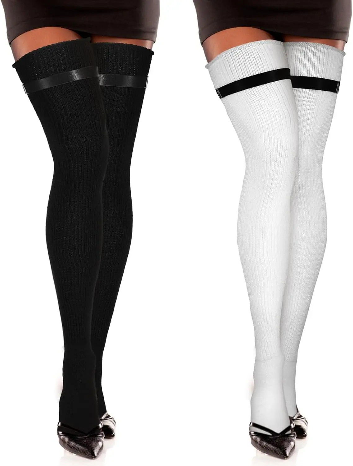 

KESYOO Plus Size Thigh High Socks Womens Over Knee Thick Socks Extra Long Leg Warmers Stockings with Anti-slip Belts