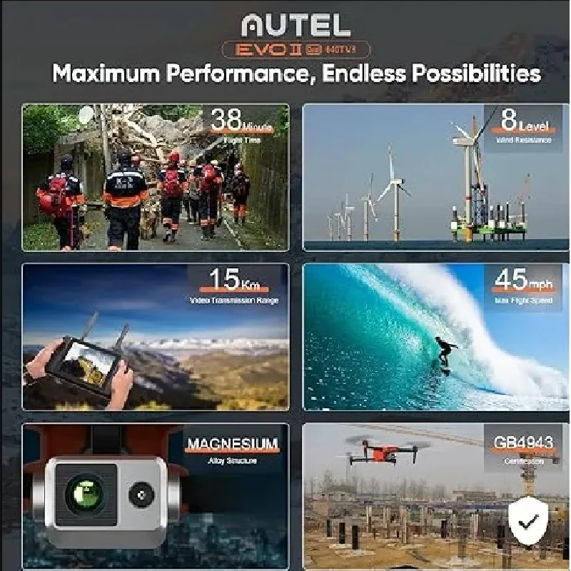 Autel Robotics 2025 Nueva cámara Drone EVO II Dual 640T Enterprise V3 6K Accesorios incluidos Controlador inteligente V3 de 7,9"