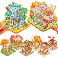2.5D Cartoon Food Street Landscape Sticker Cabin Scene DIY Toy Game Sticker Festival Birthday Gift for Kid Child Girl