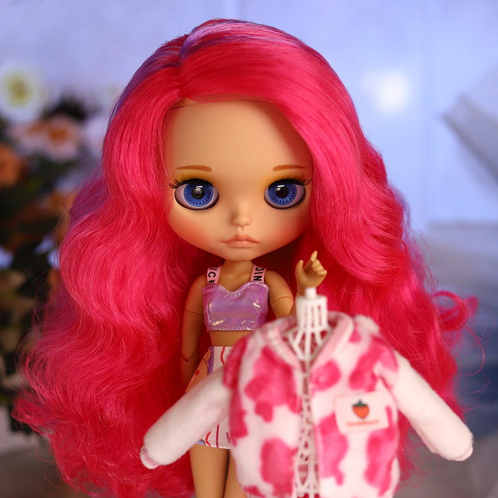 Lalka Blyth ICY DBS, skala 1/6, 30 cm, cierna skóra, matowe twarzy, różowe włosy, lalka dziewczynka BJD, zabawka, prezent