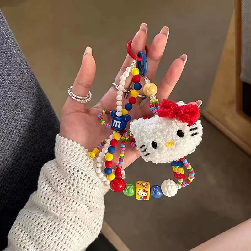 Y2K Hello Kitty Phone Chain Anime Retro Colorful Beads Anti-Lost Keychain Trendy Wristband Bags Jewelry Accessories Girls Gifts