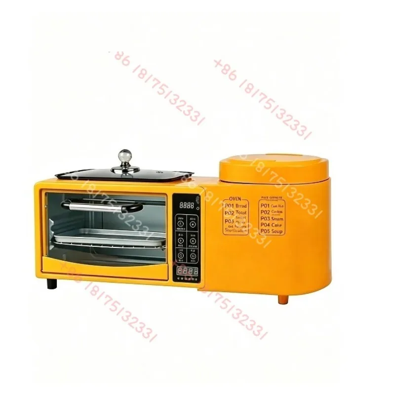 Máquina de Desayuno Multifuncional 4 en 1, Horno Eléctrico Doméstico, Tostadora, Sandwichera, Olla Eléctrica para Freír, Arrocera
