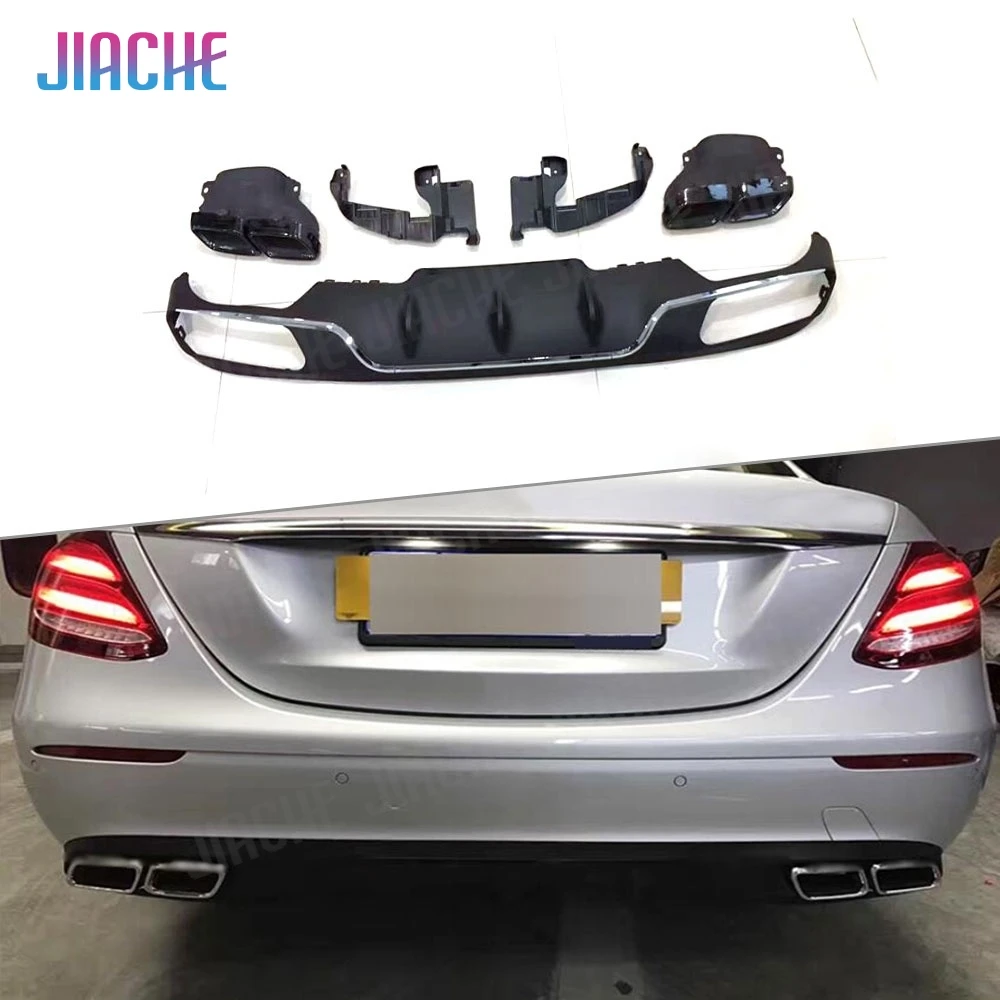 for W213 Gloss Black Car Rear Bumper Lip Diffuser With Exhaust Tips for Benz E Class 2017-2019 Standard Change to E63 AMG Look