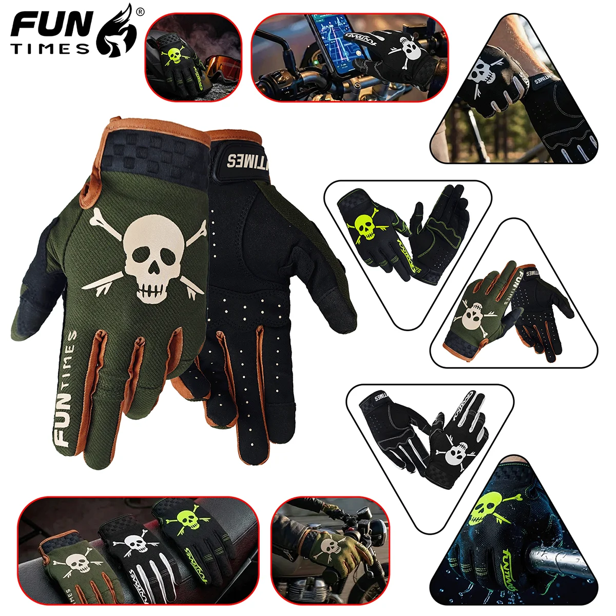 FUNTIMES Colorful Motorcycle Men's Riding Full Finger Gloves with Touchscreen Pattern Design Finger Divided Gloves