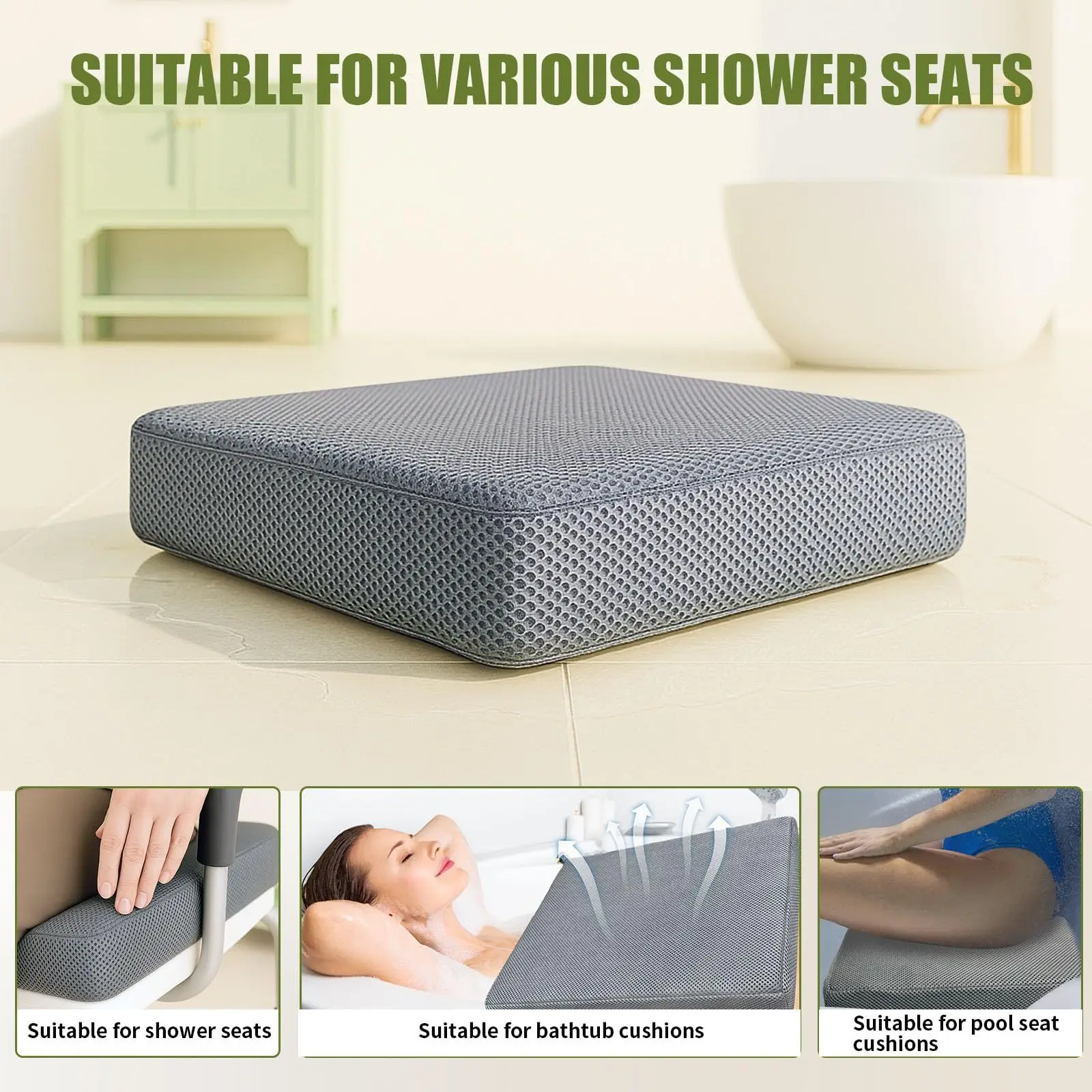 Shower Seat Cushion Comfortable Quick Dry Washable Replacement Senior Handicap Shower Seat Mat Kneeling Mat Chair Pad