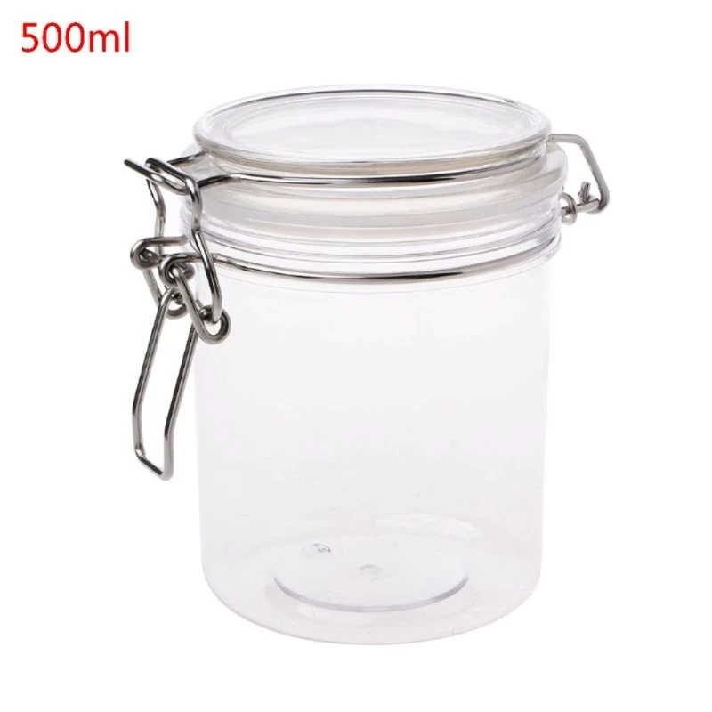 

500ML Plastic Round Clip Top Storage Jar With Airtight Seal Lid Kitchen Con