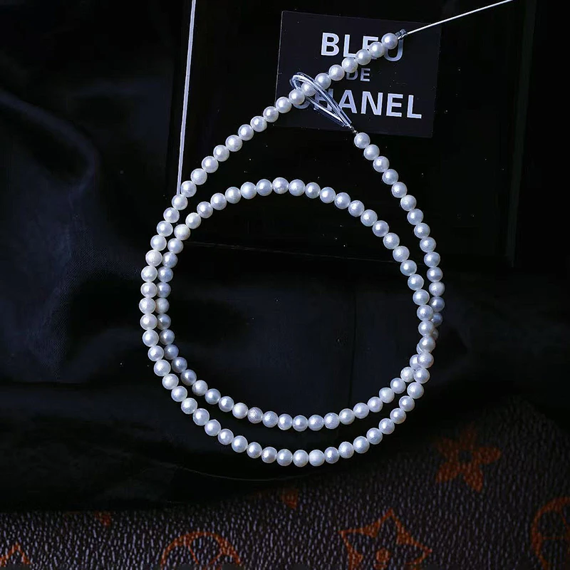 Japan akoya white round AAAA 3-3.5 Natural pearl small particles round bead collarbone 18inch 36inch long