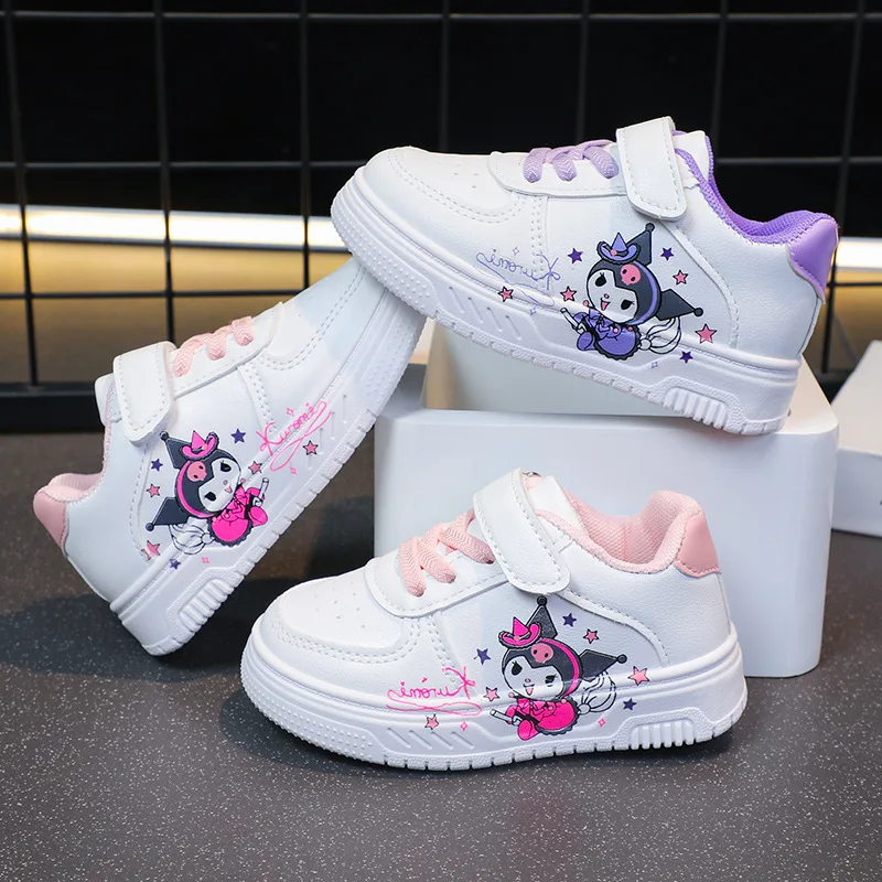 Kawaii Kuromi Shoes Sanrio Print White Shoes Cartoon Kuromi Sport Shoes New Girls Tennis Shoes Kids Casual Sneakers Size 20-31