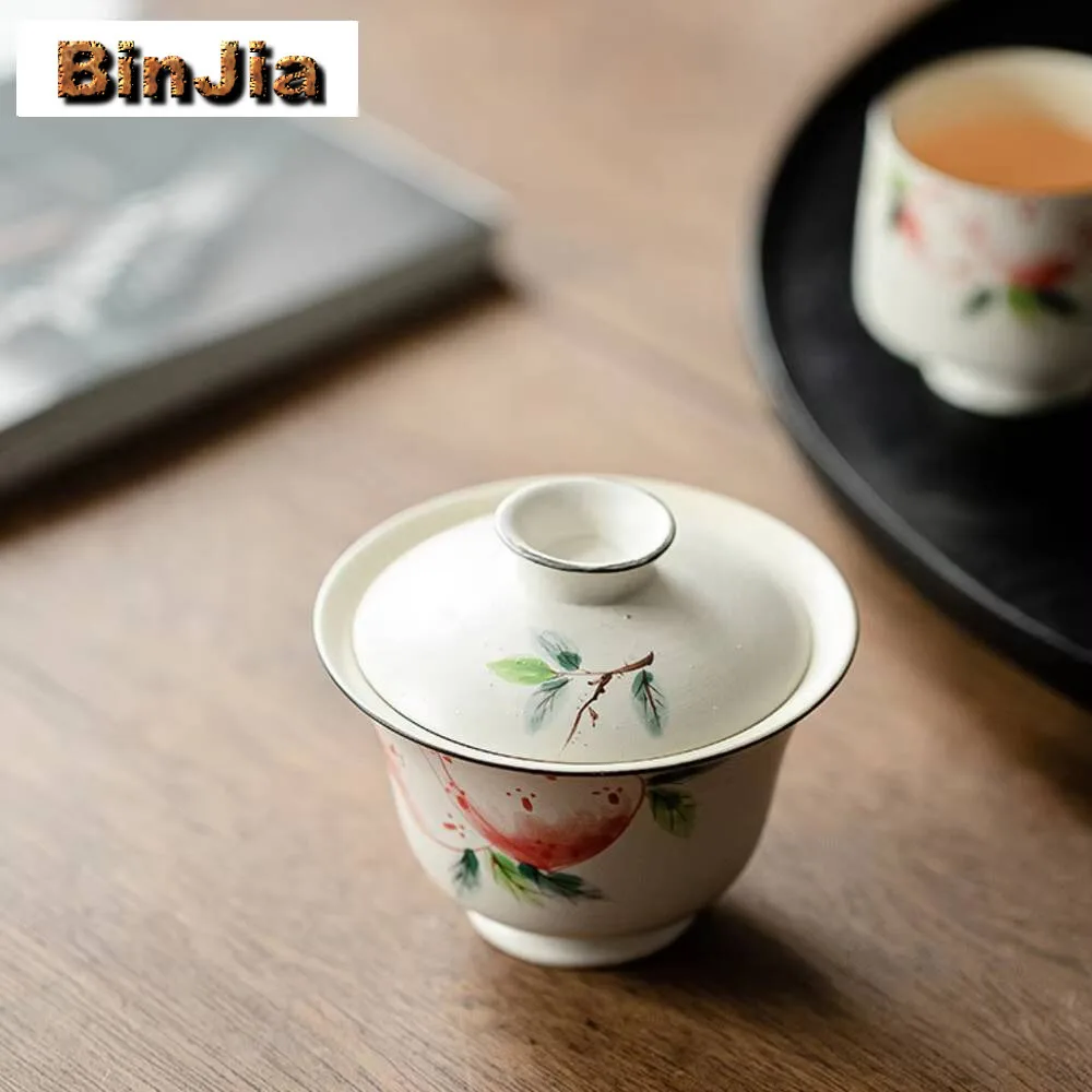 120 مللي رسمت باليد طول العمر الخوخ غايوان الرجعية مسحوق يين الشاي تورين صنع غطاء السلطانية خدمات روك مجموعة لوازم الديكور