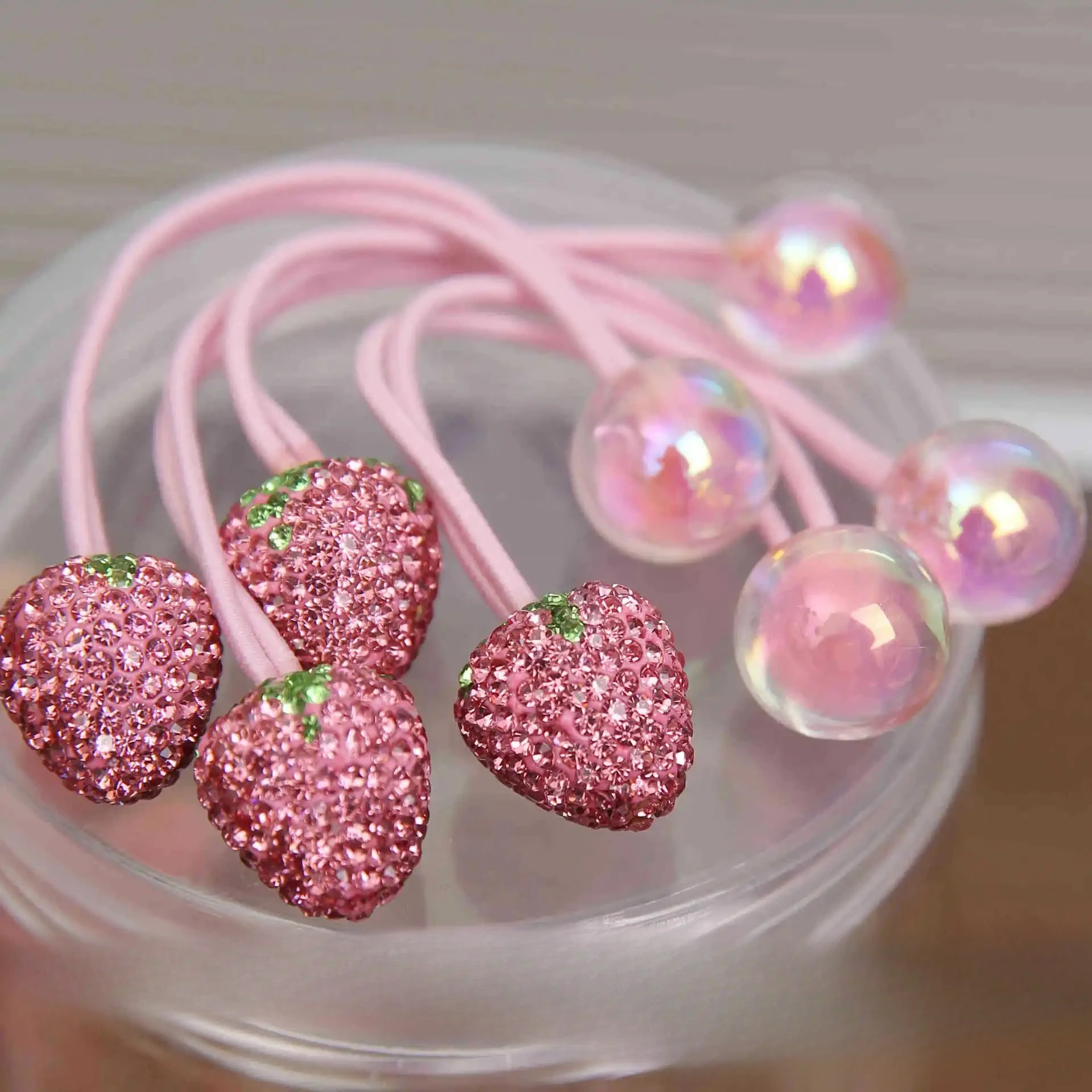 

2PCS Strawberry Girls Elastic Hair BandsLovely Colorful Sequined Princess Headwear Children Hair Ties Baby Hair Accessories