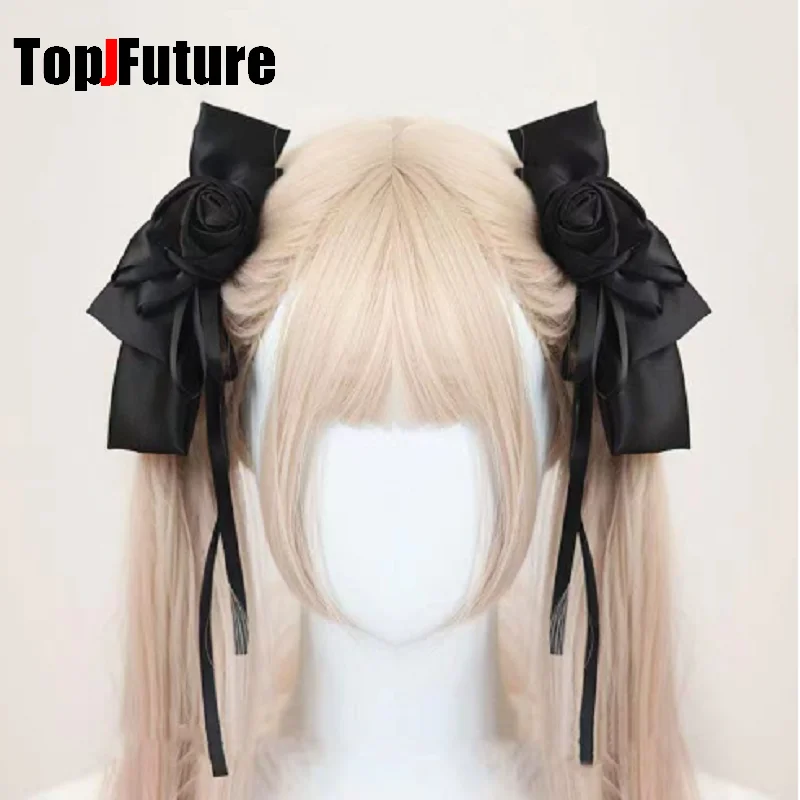 Fabric material Harajuku Gothic Lolita Y2K girl hairgrips bat Hairpin clip Subcultural Black Rose Double ponytail clip