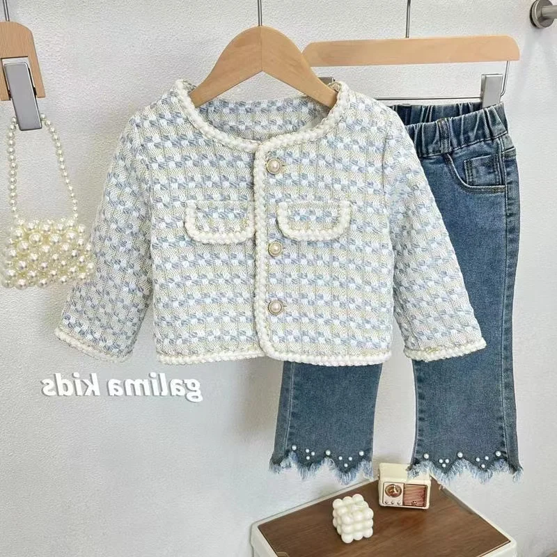 Girl's Small Fragrant Coat Autumn New 2024 Korean Version Of Children's Baby Style Fashionable Suit Style Top