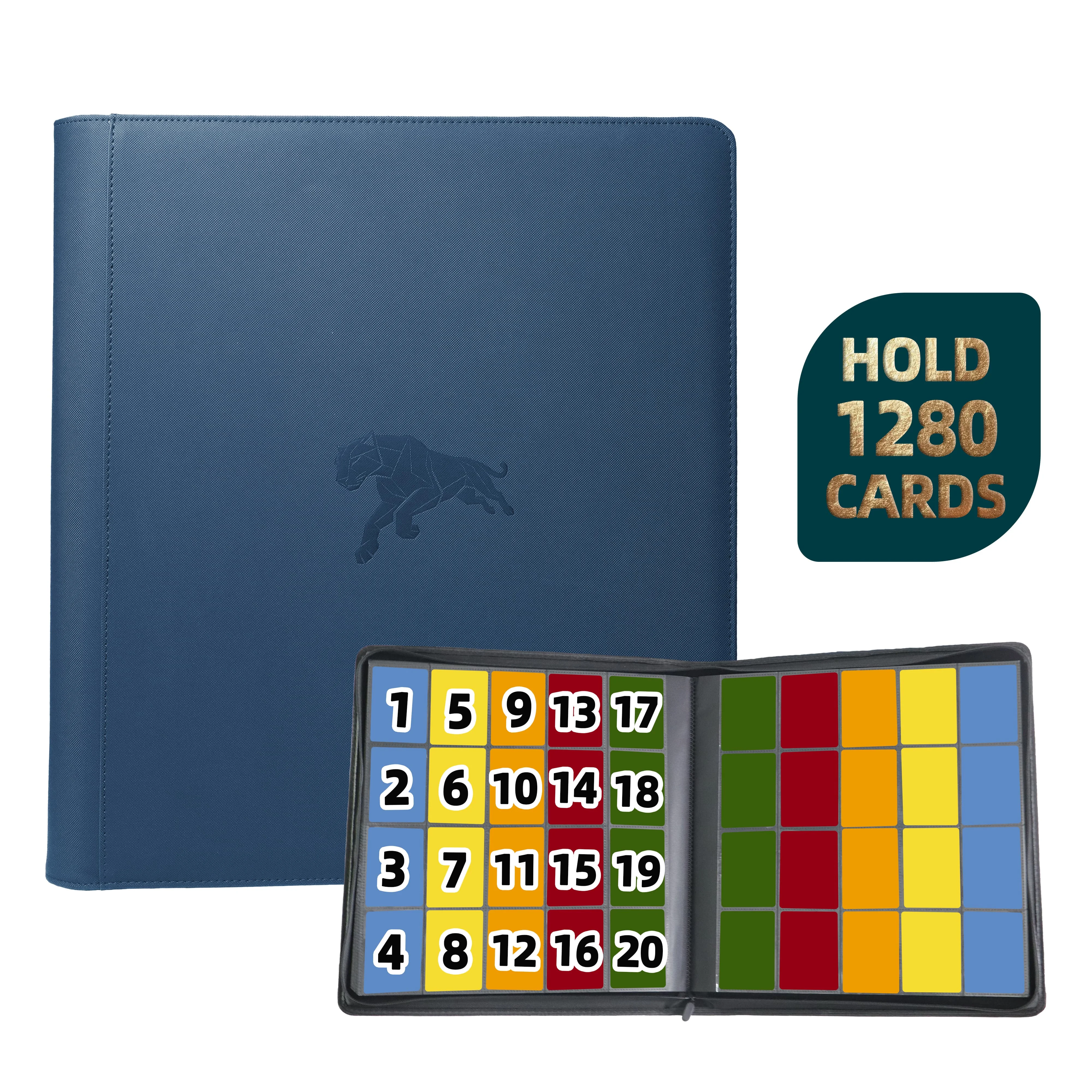 1280 vakjes dubbelzijdige trading card binder, 20-vakjes PU kaartenalbum met 100 kaarthulzen voor TCG/sportkaarten