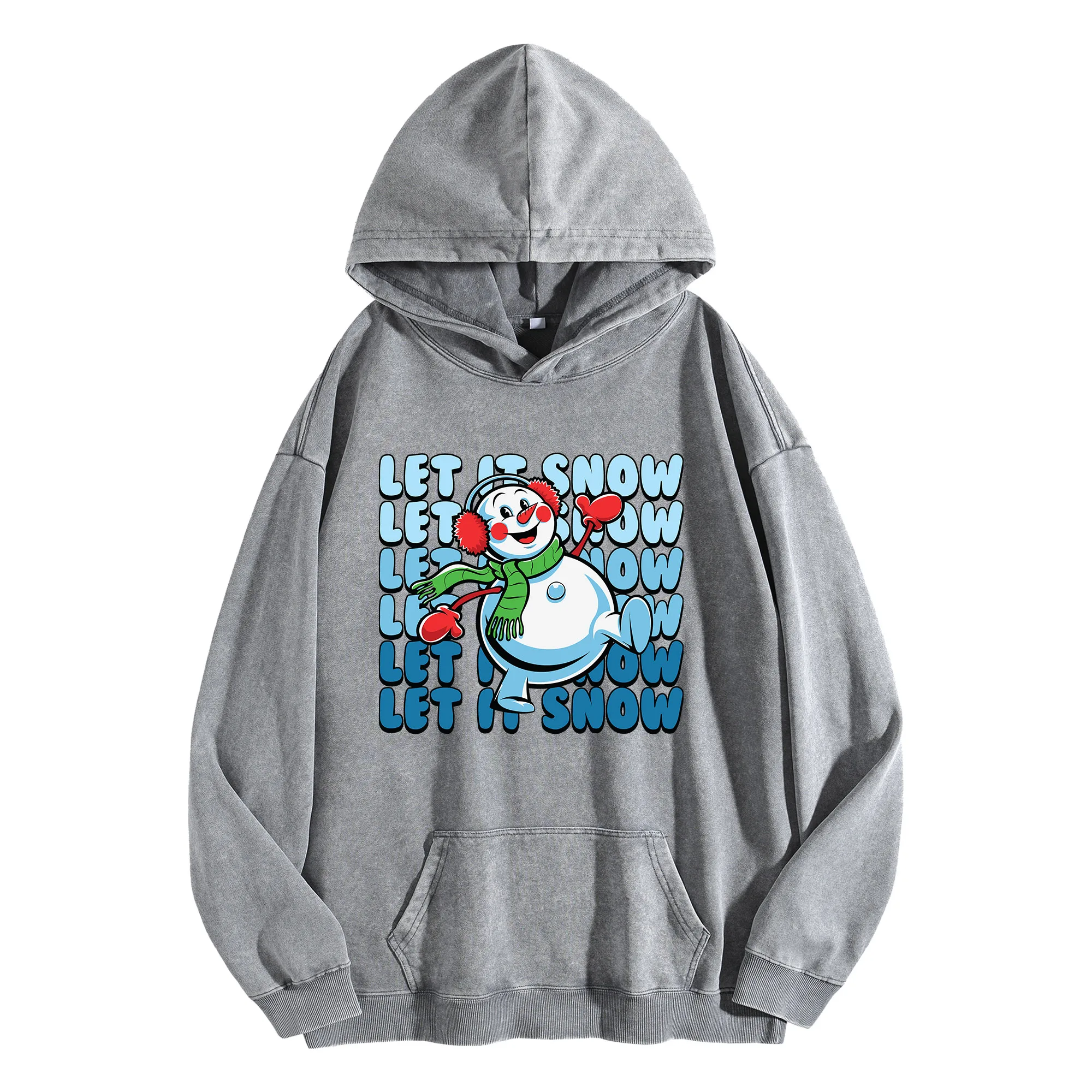 Let IT SNOW جرافيك طباعة 400G خمر غسلها هوديي للجنسين المتضخم الشارع الشهير البلوز مجموعة الخريف/الشتاء