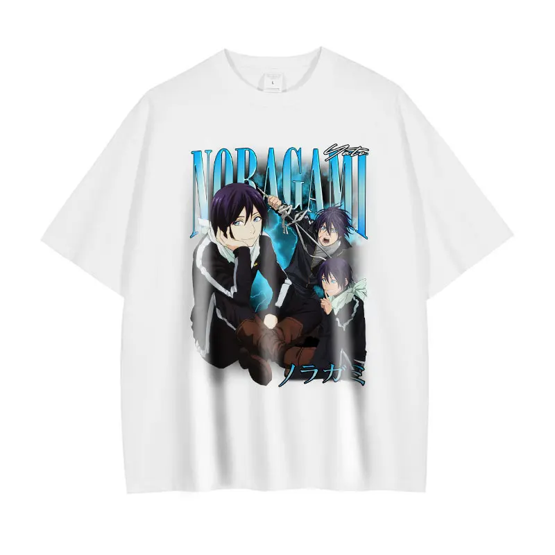 Anime Noragami Aragoto T-shirts Vintage Washed Oversized Yato T Shirt Streetwear Short Sleeve Tshirt Retro Manga Tops Tees Men