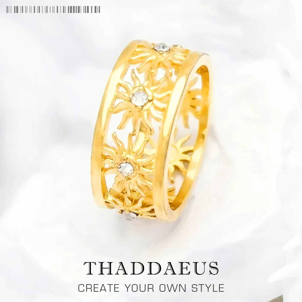 

Кольцо с золотым солнцем, совершенно новые ювелирные изделия в европейском стиле для женщин и мужчин, подарок на искусственное серебро