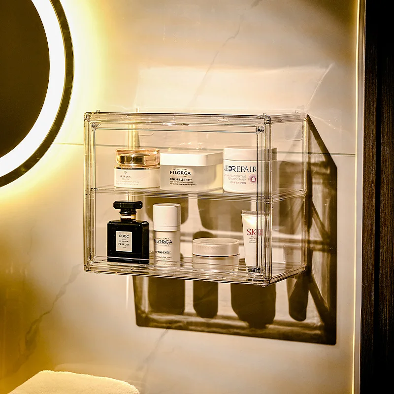 1-3 Tier Clear Acrylic Display Cabinet With Door Wall-Mounted Storage Boxes For Dolls, Handbags, Skin Care Products Storage