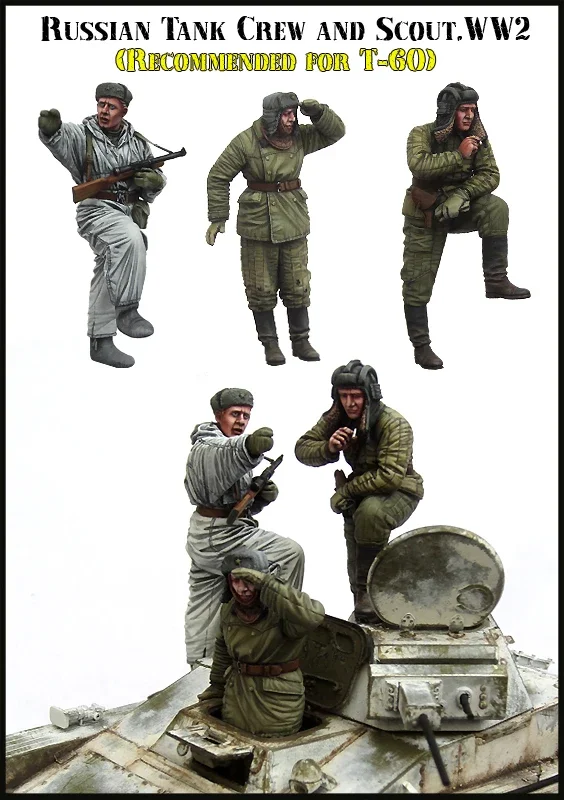 1/35 Scale Resin Russian Tank Crew and Scout Model Kit Unassembled and Unpainted Miniature Figurine Military Figure Diorama Toy