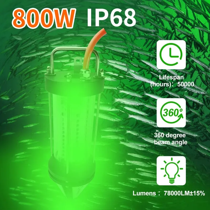 Glow Downward Led Unterwasser Lichter 800W Lachs Fisch Landwirtschaft Ausrüstung IP68 Doppel Wasserdichte Led Angeln Licht Tintenfisch