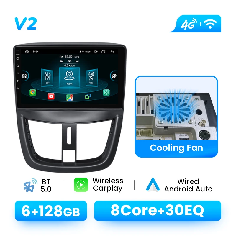 XONRICH Autoradio Speler Voor Peugeot 207 207CC 2006-2015 Android14 GPS Navigatie Draadloze Carplay DSP AI Voice audio Multimedia