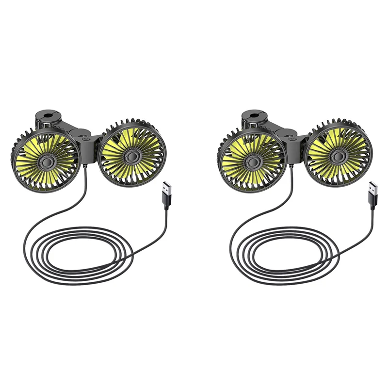 

2X USB Car Cooling Fans For Backseat, Dual Head Car Fan For Kids 3 Speeds 360° Rotatable Vehicle Rear Headrest Fans